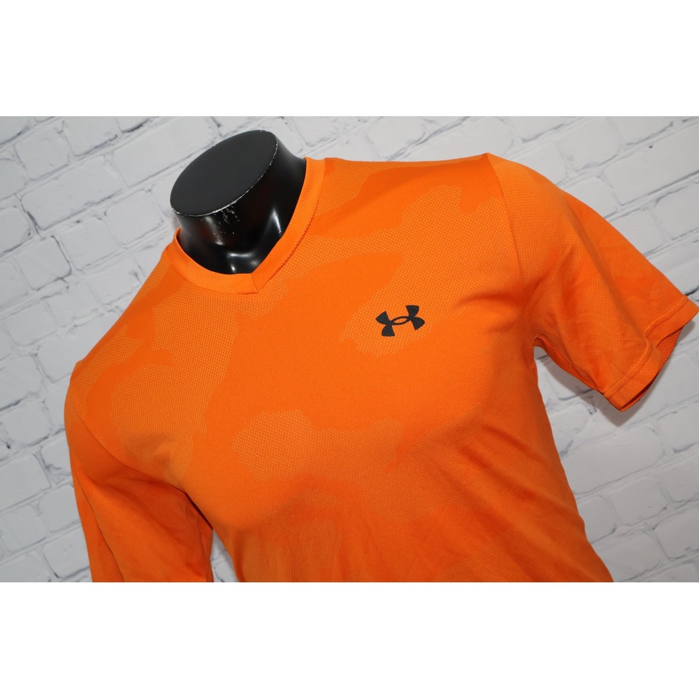 Under Armour T-Shirt Mens Large Orange Camo Loose Fit Gym Workout Athletic **